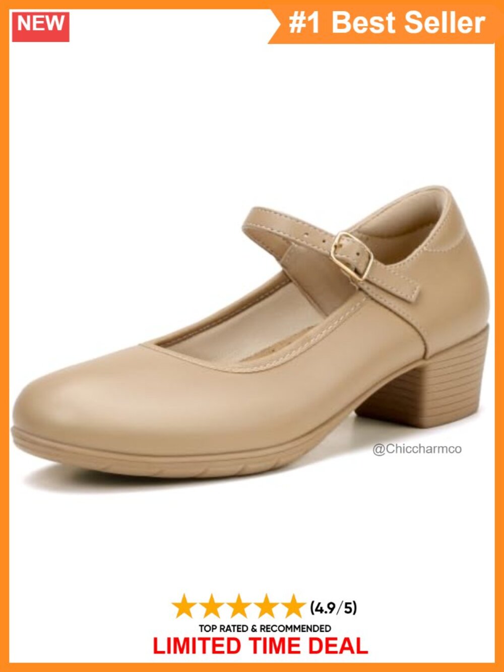 IDIFU Mary Jane Heels Low Block Closed Toe Dress Pumps
